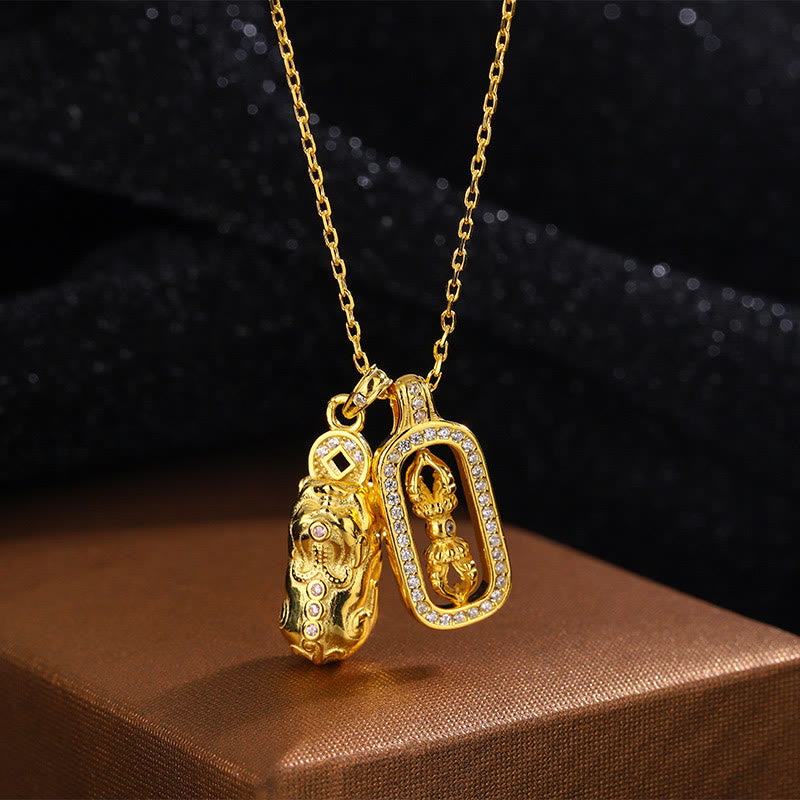 Buddha Stones ​​999 Sterling Silber Golden Pixiu Kupfer Münze Vajra Reichtum Halskette Anhänger - 999 Sterling Silber Golden PiXiu Vajra - image 1