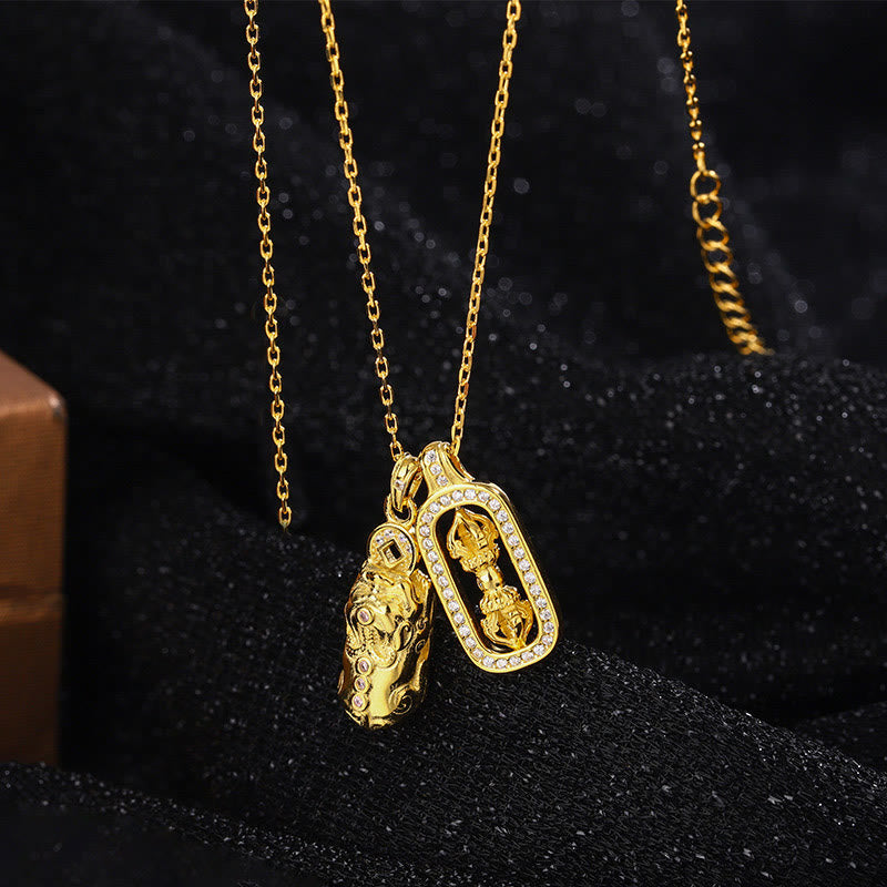 Buddha Stones ​​999 Sterling Silber Golden Pixiu Kupfer Münze Vajra Reichtum Halskette Anhänger - image 4