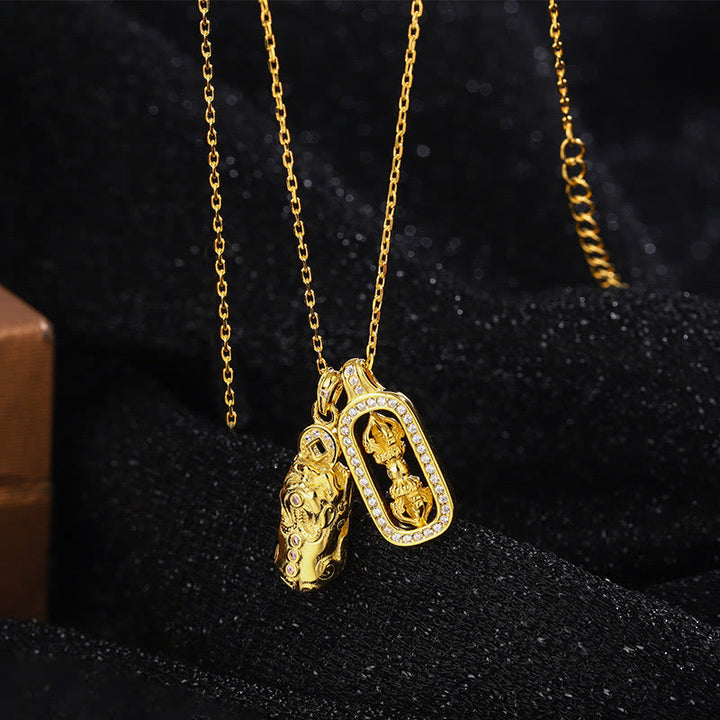 Buddha Stones ​​999 Sterling Silber Golden Pixiu Kupfer Münze Vajra Reichtum Halskette Anhänger - image 4