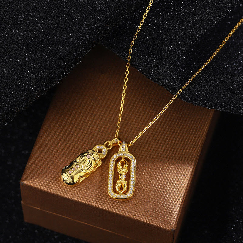 Buddha Stones ​​999 Sterling Silber Golden Pixiu Kupfer Münze Vajra Reichtum Halskette Anhänger - image 9