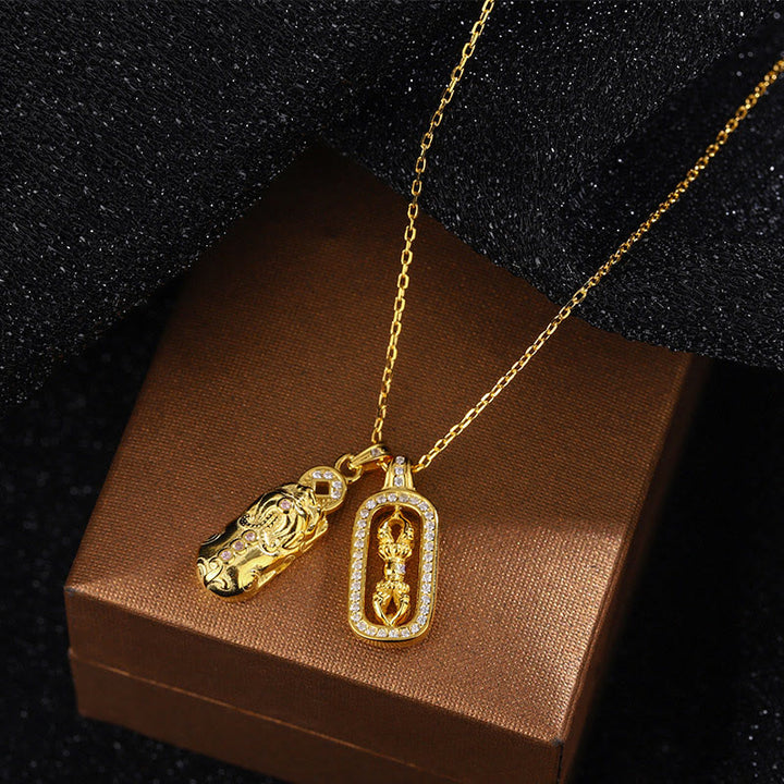Buddha Stones ​​999 Sterling Silber Golden Pixiu Kupfer Münze Vajra Reichtum Halskette Anhänger - image 9