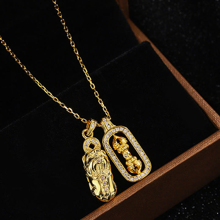 Buddha Stones ​​999 Sterling Silber Golden Pixiu Kupfer Münze Vajra Reichtum Halskette Anhänger - image 3