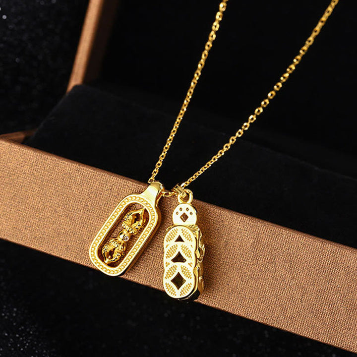 Buddha Stones ​​999 Sterling Silber Golden Pixiu Kupfer Münze Vajra Reichtum Halskette Anhänger - image 2