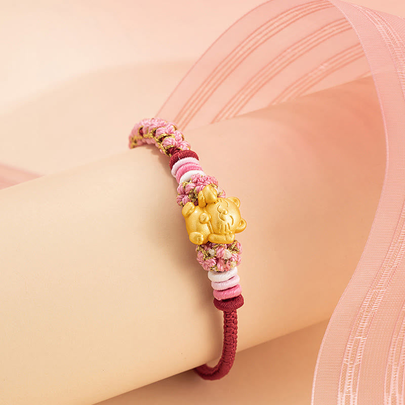 Buddha Stones Handgemachtes 999 Sterling Silber Glückskatze Barren Pfirsichblüte Glück Rotes Seil Armband - image 3