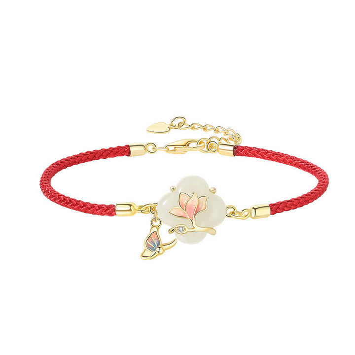 Buddha Stones 925 Sterling Silber Hetian Jade Magnolienblüte Schmetterling Glückskettenarmband - image 8