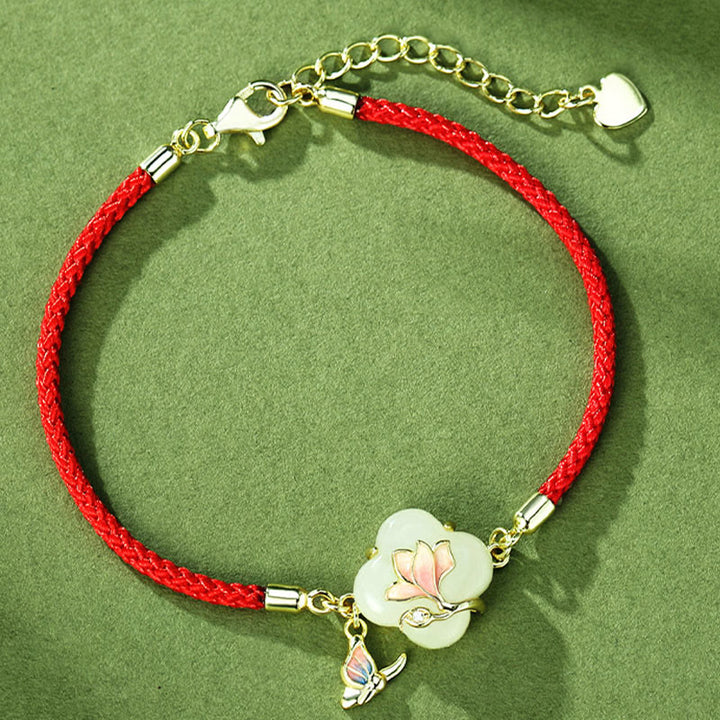 Buddha Stones 925 Sterling Silber Hetian Jade Magnolienblüte Schmetterling Glückskettenarmband - image 1