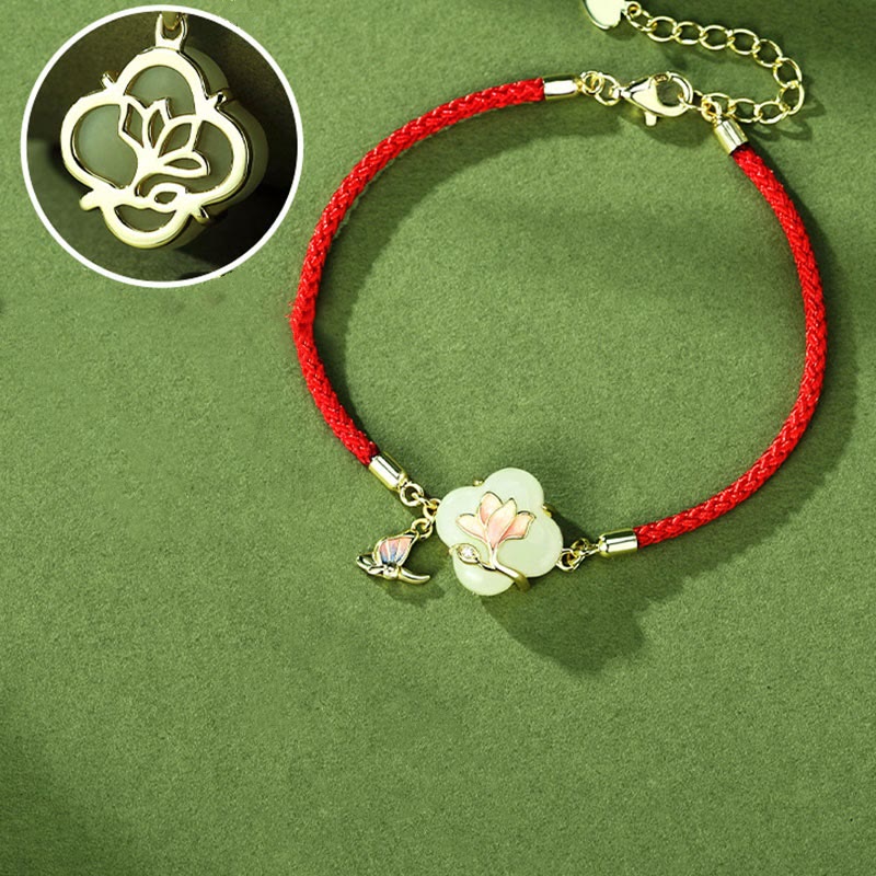 Buddha Stones 925 Sterling Silber Hetian Jade Magnolienblüte Schmetterling Glückskettenarmband - image 2