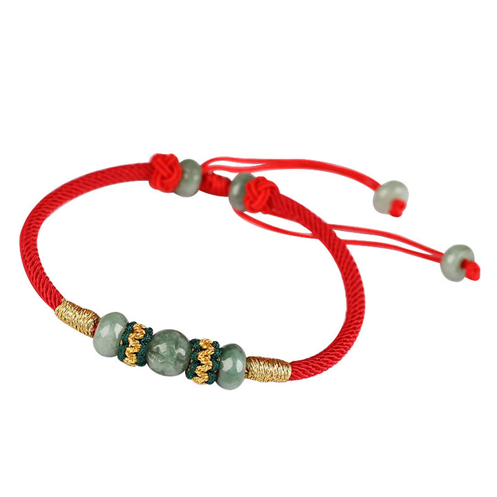 Buddha Stones Jade Abacus Perle Wohlstand rote Schnur Seil Armband