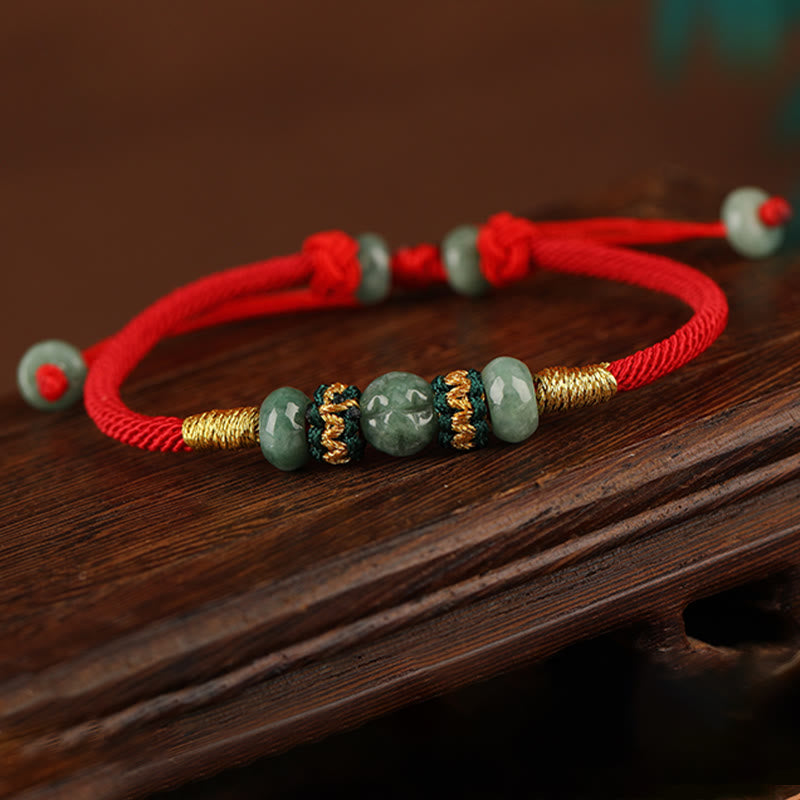 Buddha Stones Jade Abacus Perle Wohlstand rote Schnur Seil Armband