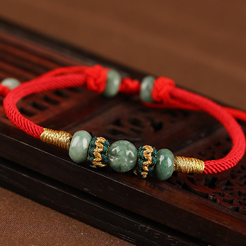 Buddha Stones Jade Abacus Perle Wohlstand rote Schnur Seil Armband