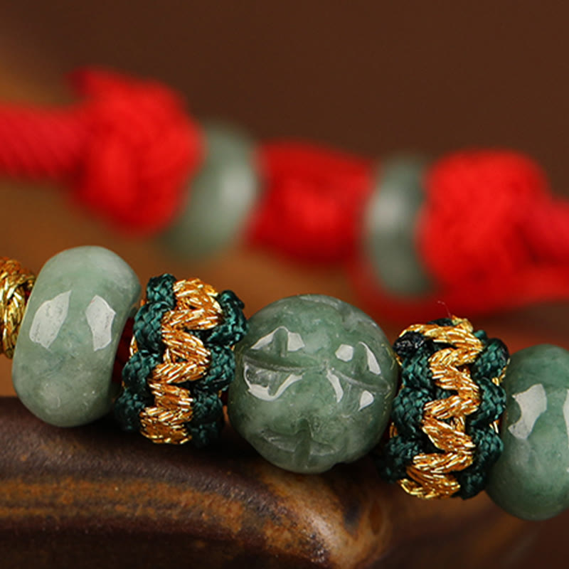 Buddha Stones Jade Abacus Perle Wohlstand rote Schnur Seil Armband