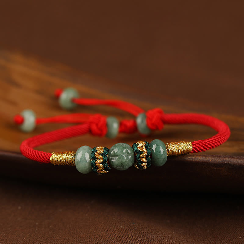 Buddha Stones Jade Abacus Perle Wohlstand rote Schnur Seil Armband