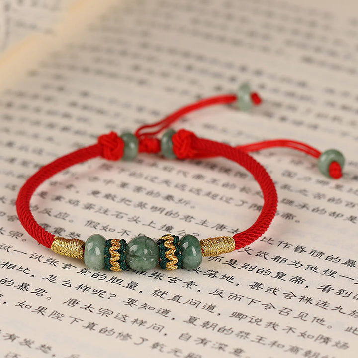 Buddha Stones Jade Abacus Perle Wohlstand rote Schnur Seil Armband