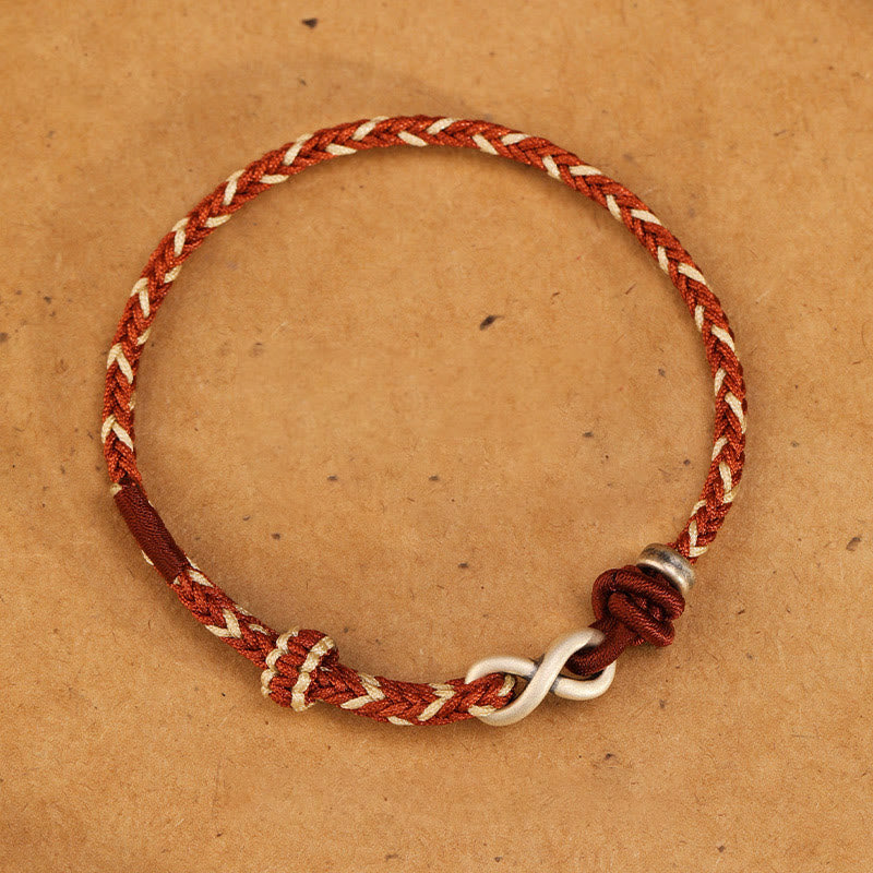 Buddha Stones Handgemachtes 999 Sterling Silber Endloser Knoten Unendlichkeitssymbol Glück Seil Armband - Schokolade - 19-23 cm - image 0