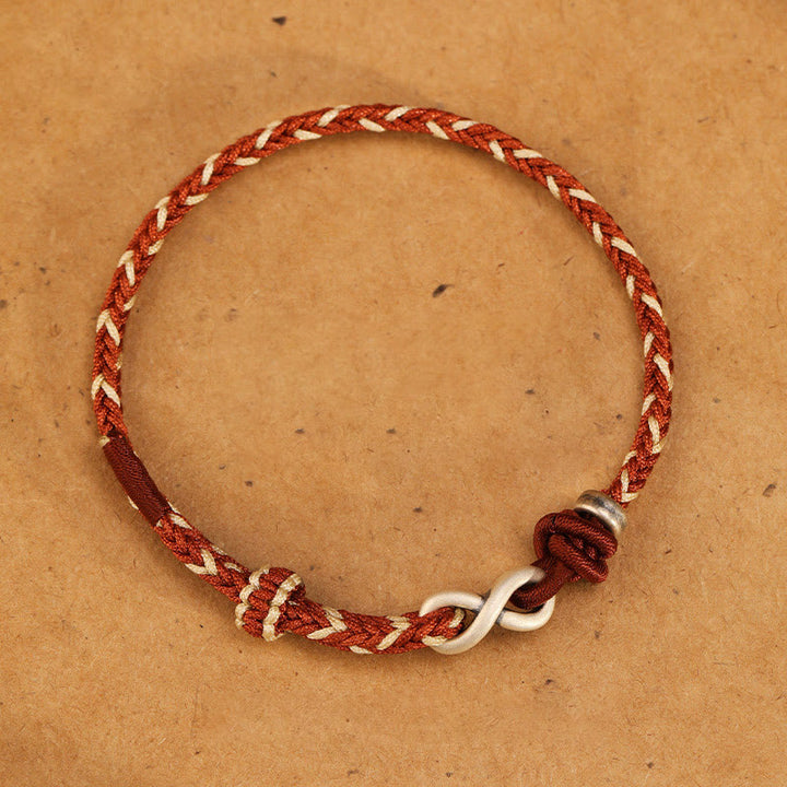 Buddha Stones Handgemachtes 999 Sterling Silber Endloser Knoten Unendlichkeitssymbol Glück Seil Armband - Schokolade - 19-23 cm - image 0
