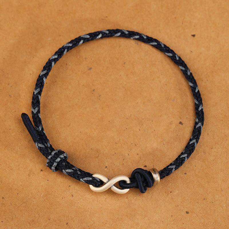 Buddha Stones Handgemachtes 999 Sterling Silber Endloser Knoten Unendlichkeitssymbol Glück Seil Armband - Dunkelblau - 19-23 cm - image 8