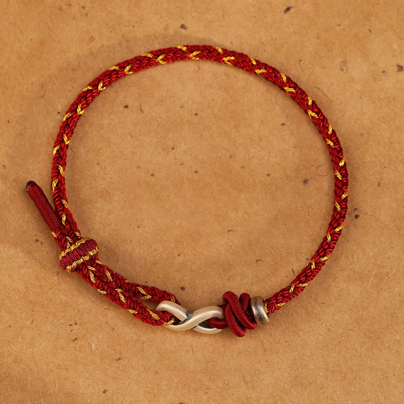 Buddha Stones Handgemachtes 999 Sterling Silber Endloser Knoten Unendlichkeitssymbol Glück Seil Armband - Rot - 19-23 cm - image 7