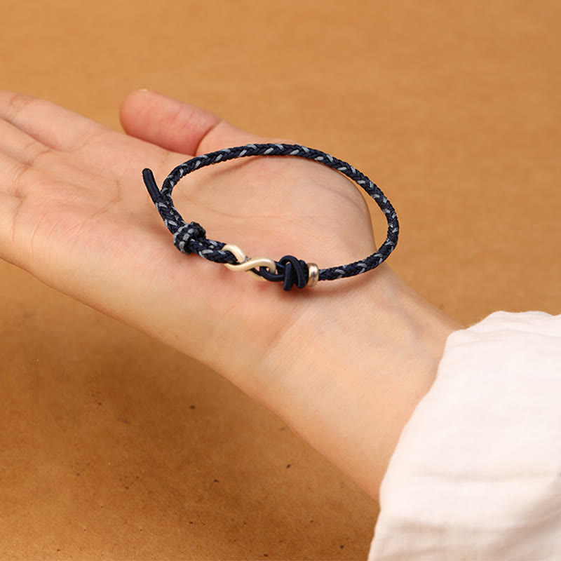 Buddha Stones Handgemachtes 999 Sterling Silber Endloser Knoten Unendlichkeitssymbol Glück Seil Armband - image 13