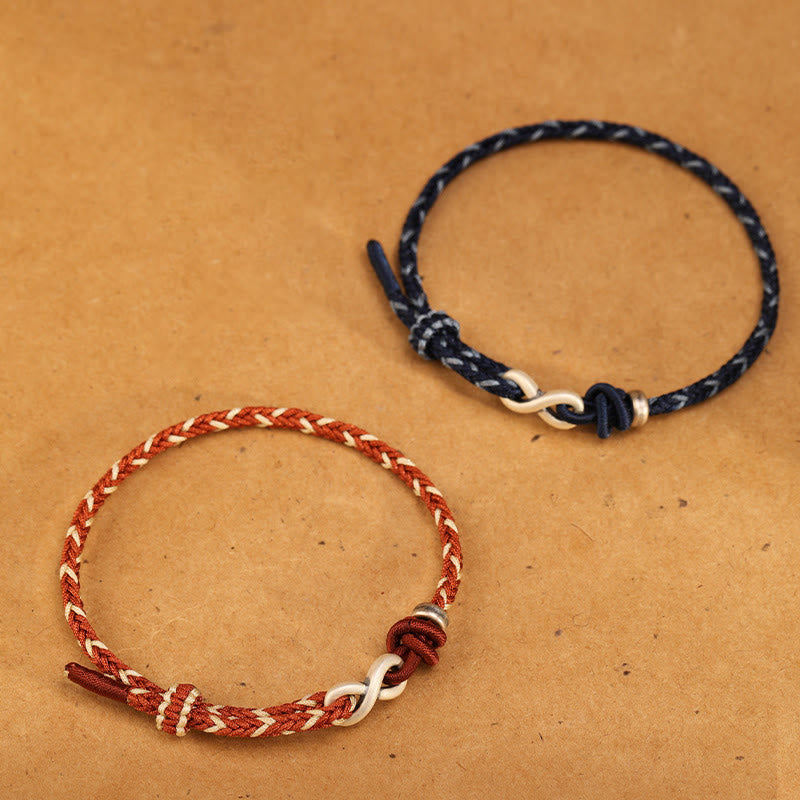 Buddha Stones Handgemachtes 999 Sterling Silber Endloser Knoten Unendlichkeitssymbol Glück Seil Armband - image 3