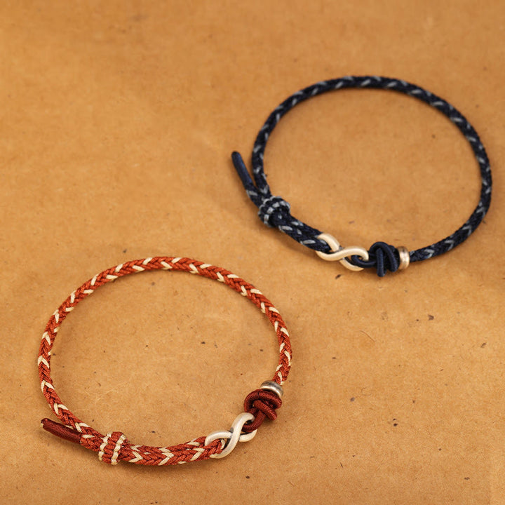 Buddha Stones Handgemachtes 999 Sterling Silber Endloser Knoten Unendlichkeitssymbol Glück Seil Armband - image 3