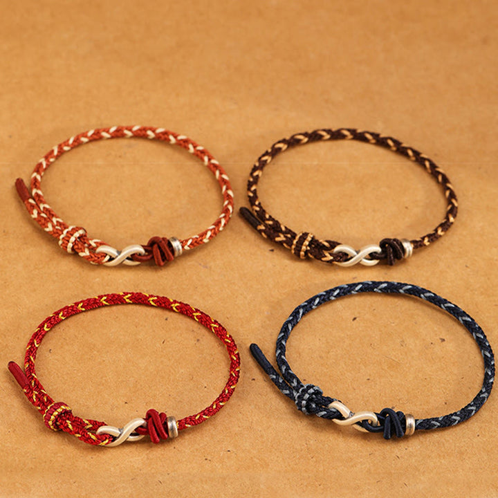 Buddha Stones Handgemachtes 999 Sterling Silber Endloser Knoten Unendlichkeitssymbol Glück Seil Armband - image 1