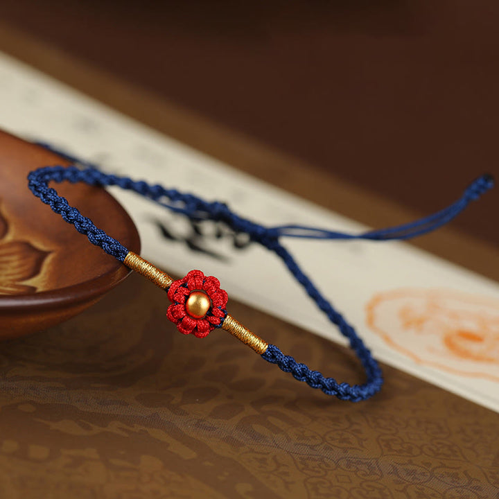 Buddha Stones 999 Gold Mini-Perle handgefertigt Blumendesign Glücksschutz Seil Armband - 4 mm Perle Blau (Handgelenkumfang 14-18 cm) - image 7