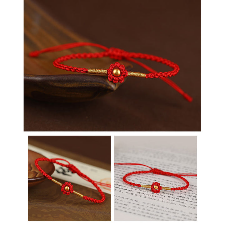 Buddha Stones 999 Gold Mini-Perle handgefertigt Blumendesign Glücksschutz Seil Armband - image 4