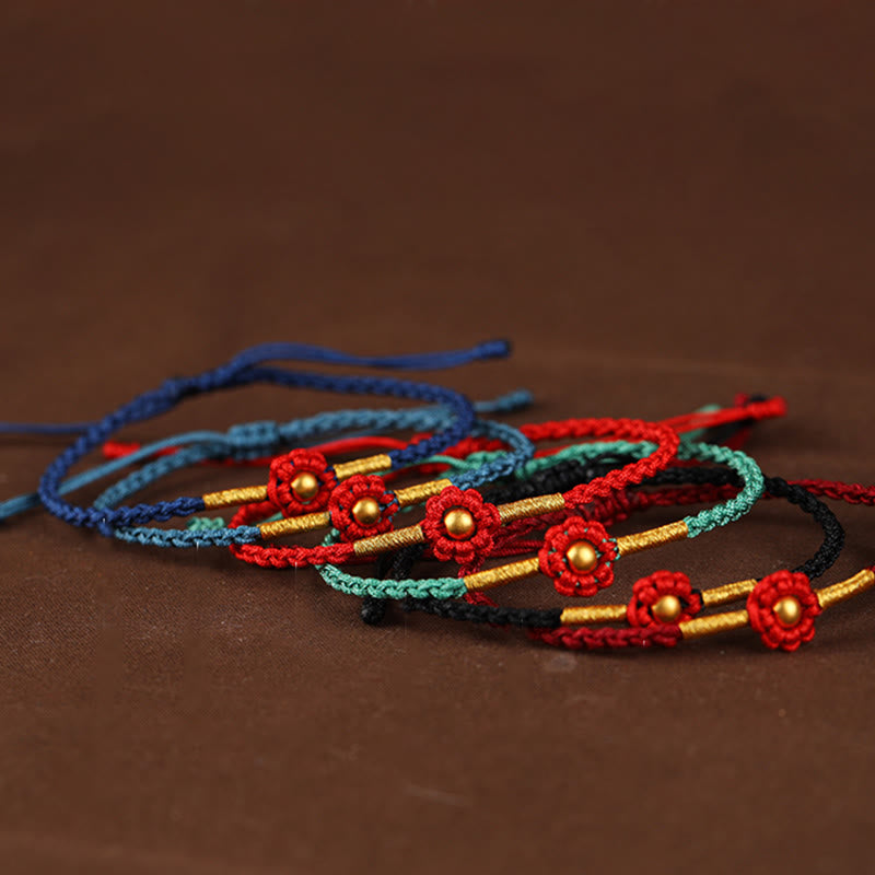 Buddha Stones 999 Gold Mini-Perle handgefertigt Blumendesign Glücksschutz Seil Armband - image 1