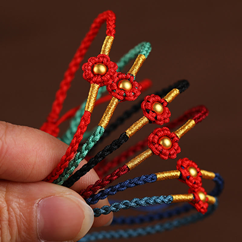 Buddha Stones 999 Gold Mini-Perle handgefertigt Blumendesign Glücksschutz Seil Armband - image 2