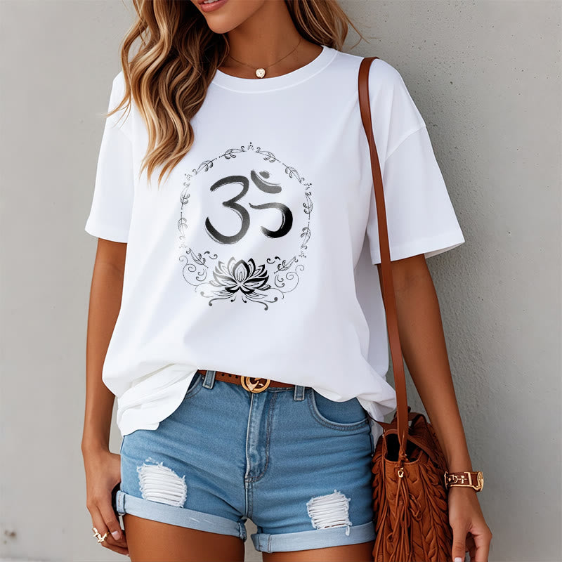 Buddha Stones OM Lotus Skizze Baumwolle T-Shirt - image 9