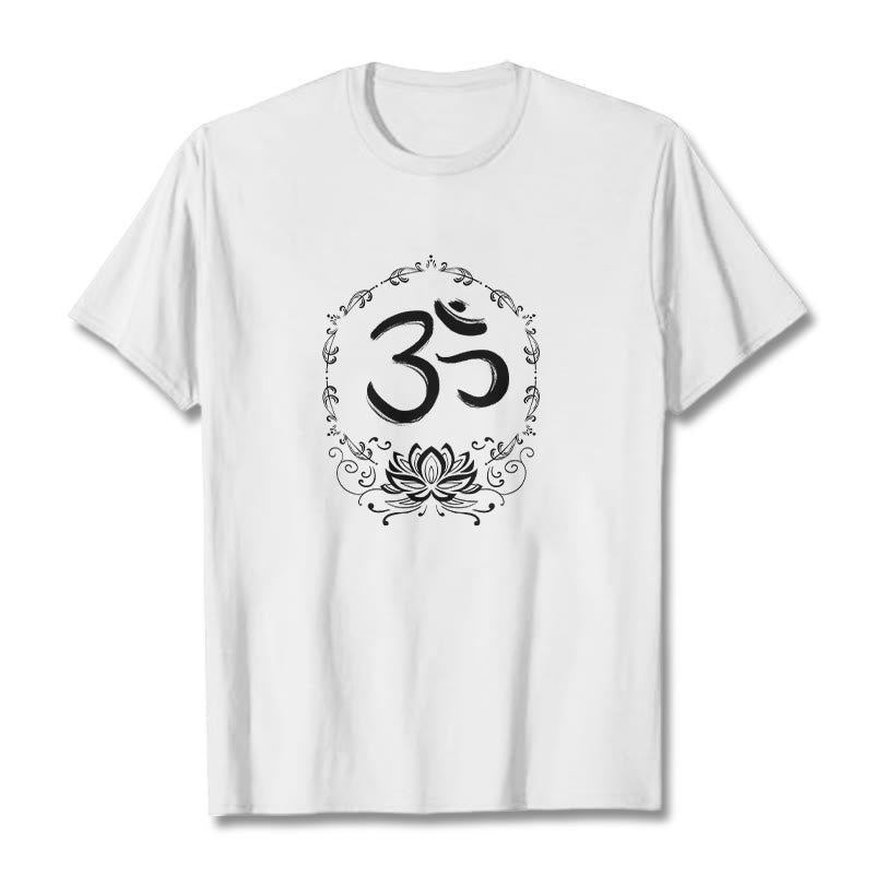 Buddha Stones OM Lotus Skizze Baumwolle T-Shirt - Weiß - 2XL - image 7