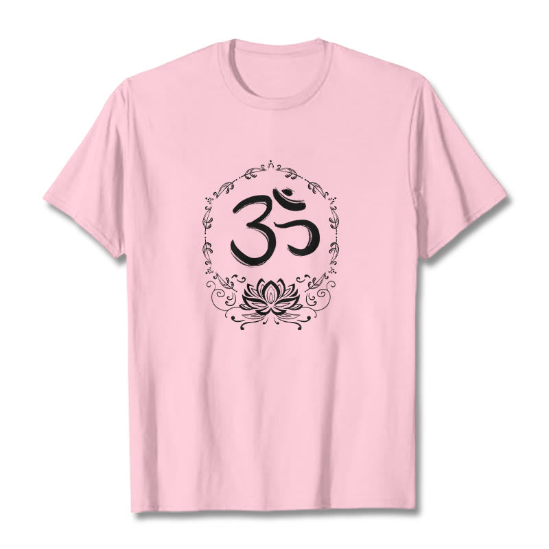 Buddha Stones OM Lotus Skizze Baumwolle T-Shirt - Hellrosa - 2XL - image 14