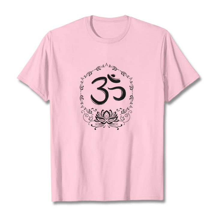 Buddha Stones OM Lotus Skizze Baumwolle T-Shirt - Hellrosa - 2XL - image 14