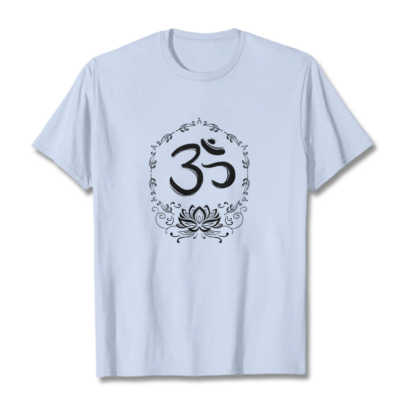 Buddha Stones OM Lotus Skizze Baumwolle T-Shirt - Hellcyan - 2XL - image 13