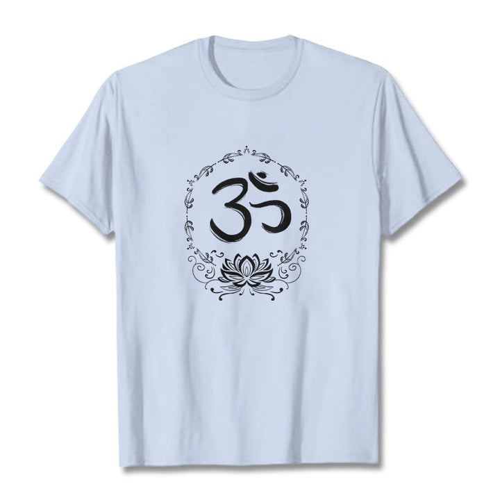 Buddha Stones OM Lotus Skizze Baumwolle T-Shirt - Hellcyan - 2XL - image 13
