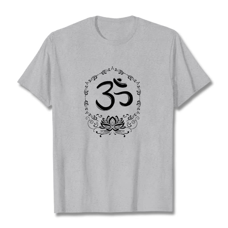 Buddha Stones OM Lotus Skizze Baumwolle T-Shirt - Hellgrau - 2XL - image 10