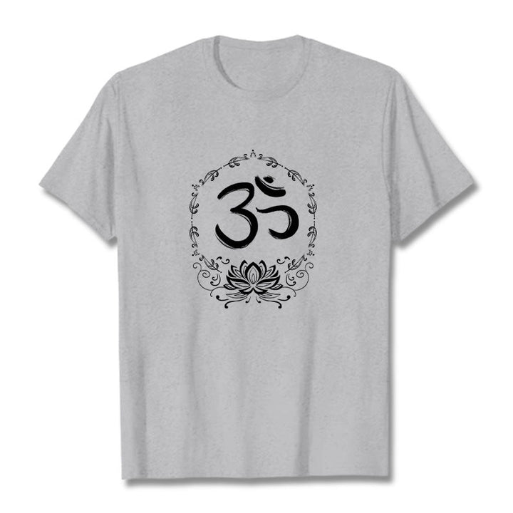 Buddha Stones OM Lotus Skizze Baumwolle T-Shirt - Hellgrau - 2XL - image 10