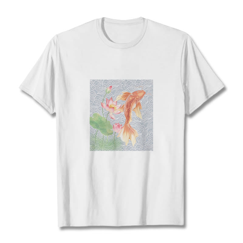 Buddha Stones Koi-Fisch-Lotus-Kombinations-Baumwoll-T-Shirt - Weiß - 2XL - image 2