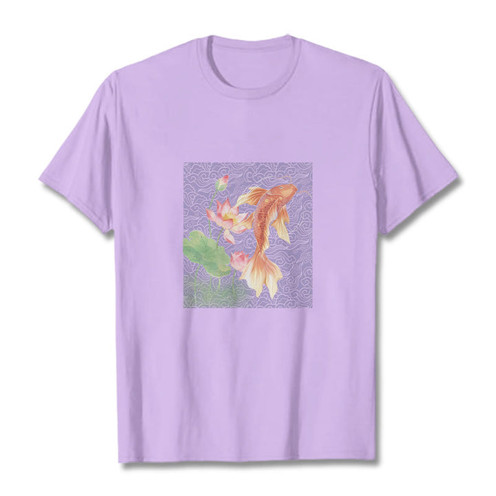 Buddha Stones Koi-Fisch-Lotus-Kombinations-Baumwoll-T-Shirt - Pflaume - 2XL - image 16