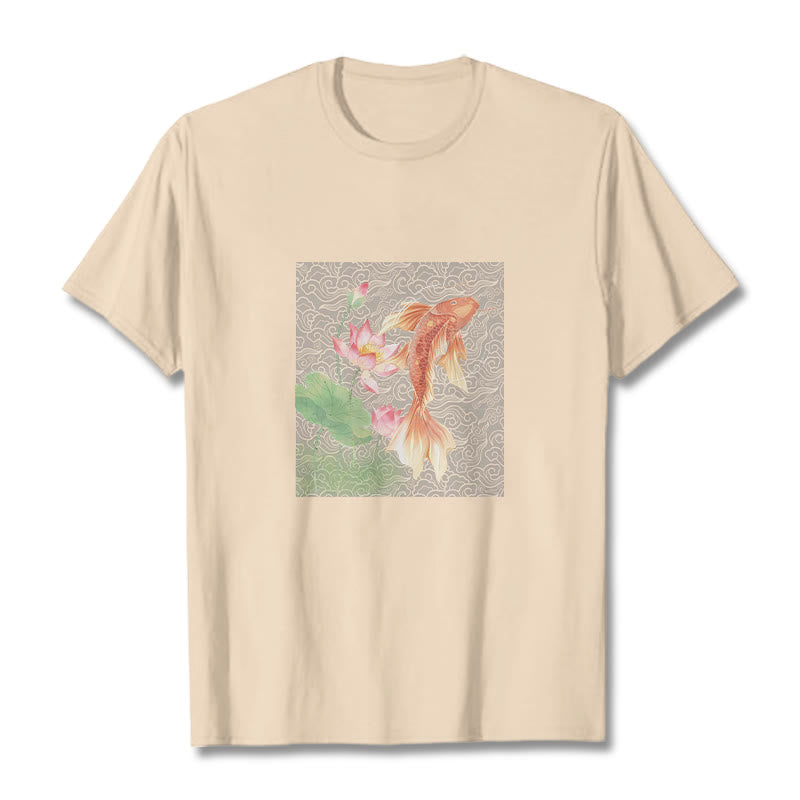 Buddha Stones Koi-Fisch-Lotus-Kombinations-Baumwoll-T-Shirt - Biskuit - 2XL - image 12