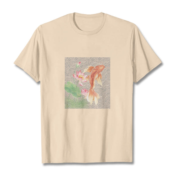 Buddha Stones Koi-Fisch-Lotus-Kombinations-Baumwoll-T-Shirt - Biskuit - 2XL - image 12