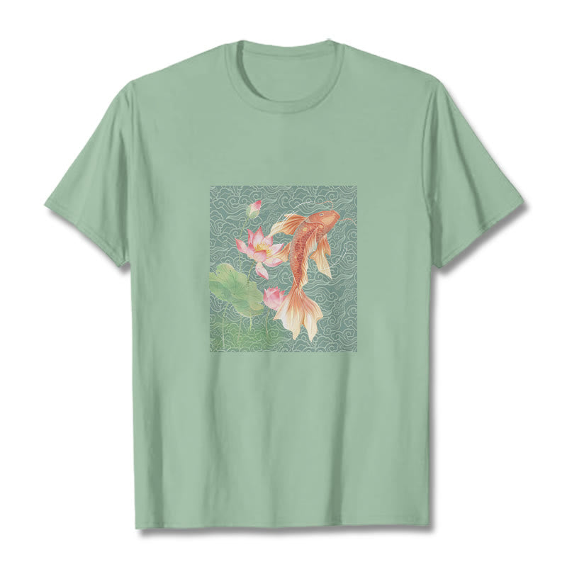 Buddha Stones Koi-Fisch-Lotus-Kombinations-Baumwoll-T-Shirt - Hellgrün - 2XL - image 14