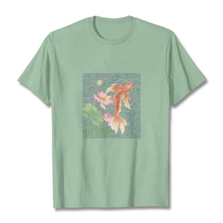 Buddha Stones Koi-Fisch-Lotus-Kombinations-Baumwoll-T-Shirt - Hellgrün - 2XL - image 14