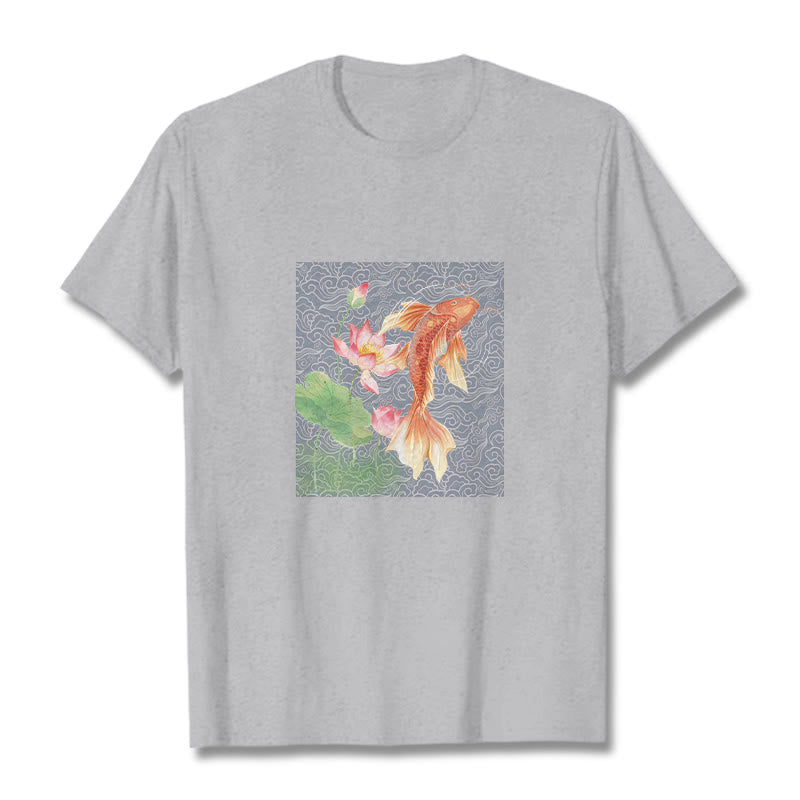 Buddha Stones Koi-Fisch-Lotus-Kombinations-Baumwoll-T-Shirt - Hellgrau - 2XL - image 11
