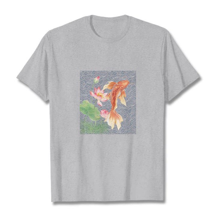 Buddha Stones Koi-Fisch-Lotus-Kombinations-Baumwoll-T-Shirt - Hellgrau - 2XL - image 11