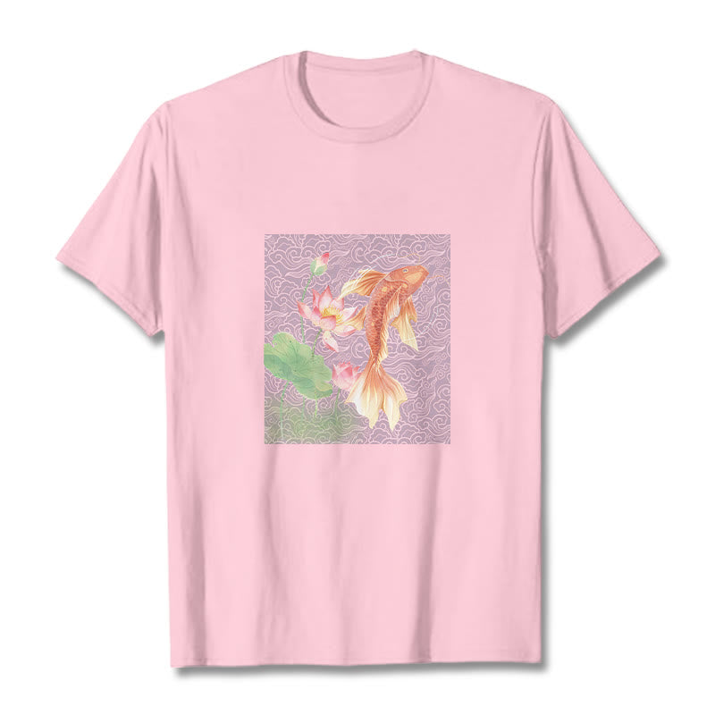 Buddha Stones Koi-Fisch-Lotus-Kombinations-Baumwoll-T-Shirt - Hellrosa - 2XL - image 18