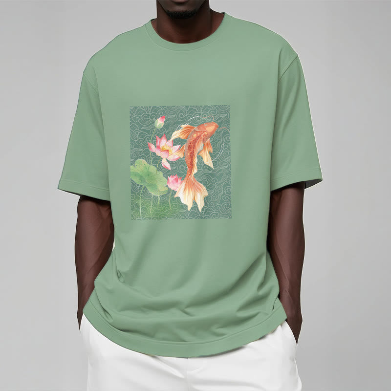 Buddha Stones Koi-Fisch-Lotus-Kombinations-Baumwoll-T-Shirt - image 15