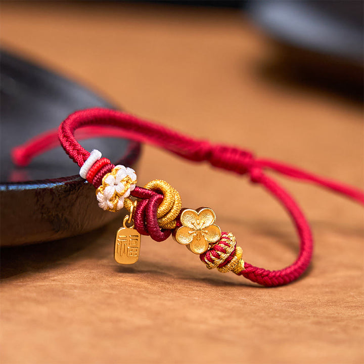 Buddha Stones, Pfirsichblüten-Glücksbringer, rotes Schnurarmband