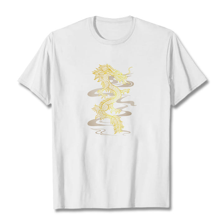 Buddha Stones Golden Dragon Baumwoll-T-Shirt - Weiß - 2XL - image 6