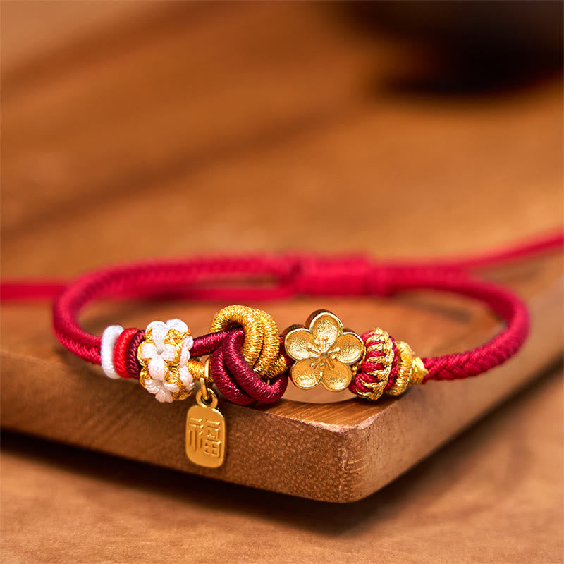 Buddha Stones, Pfirsichblüten-Glücksbringer, rotes Schnurarmband